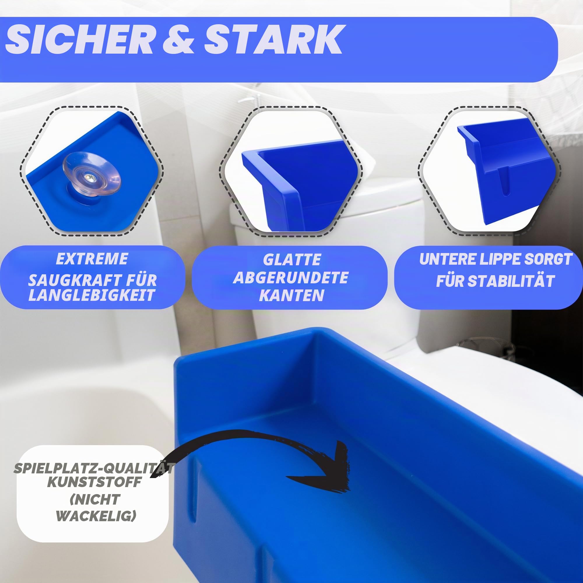 Tub Topper® BadewannenSpritzschutz Spielregal Bereich – Spielzeugablage Caddy Halter Aufbewahrung – Saugnäpfe Befestigung an der Badewanne – kein