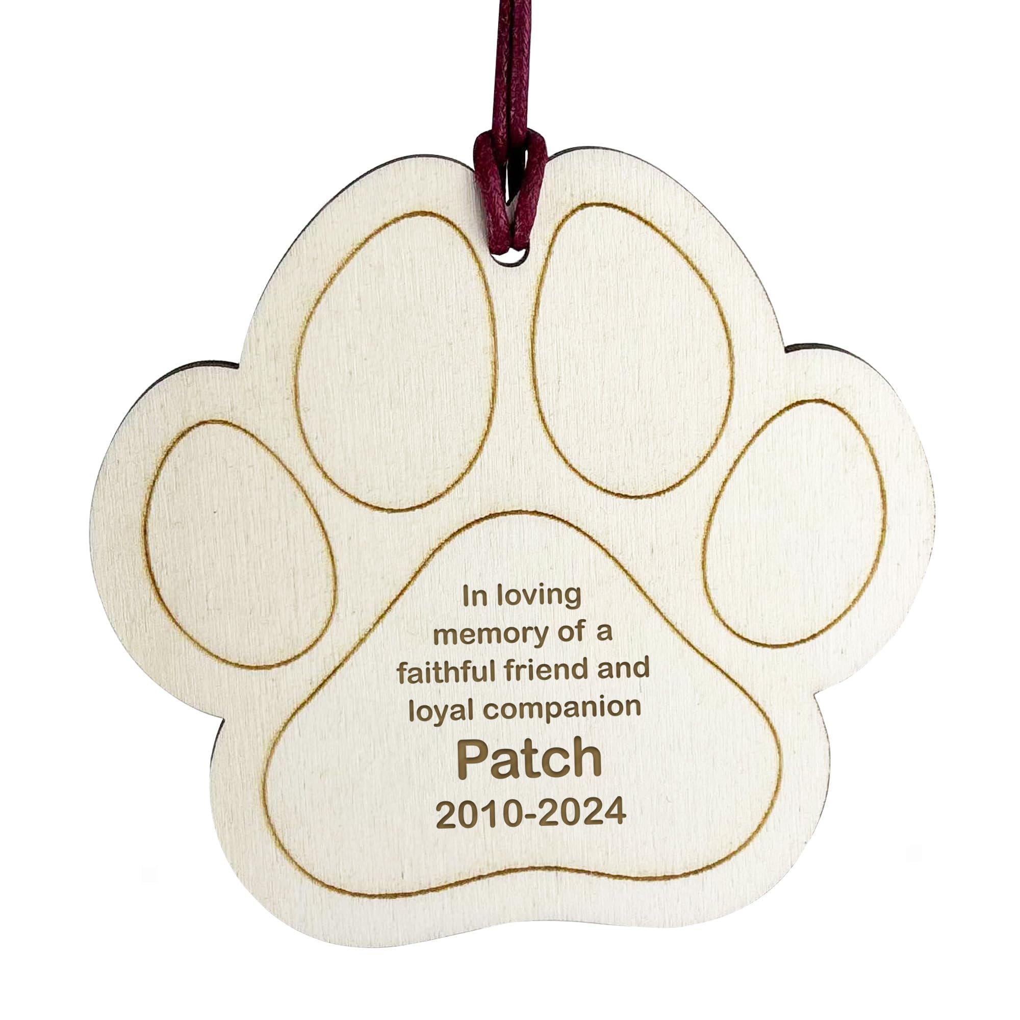 Red Ocean Personalised Pet Memorial Wooden Paw Print Decoration, Dog Memorial Christmas Baubles, Dog Puppy Pet Memorial Tree Decorations, Pet Baubles, Pet Loss Gifts For Pet Owners