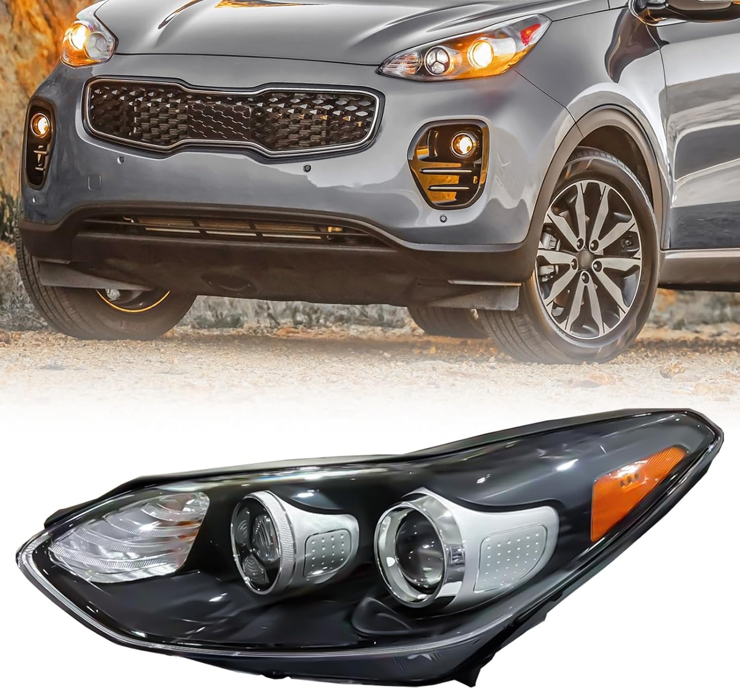 Headlight Assembly Compatible with Kia Sportage 2017-2021 w/Bulbs Halogen Headlamp(Left Driver Side)