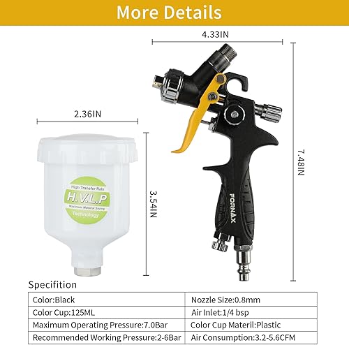 Miniatura 3 de FORNAX HVLP Mini pistola pulverizadora, pistola pulverizadora de pintura con alimentación por gravedad con boquilla de 0.031 in, capacidad de 200 cc