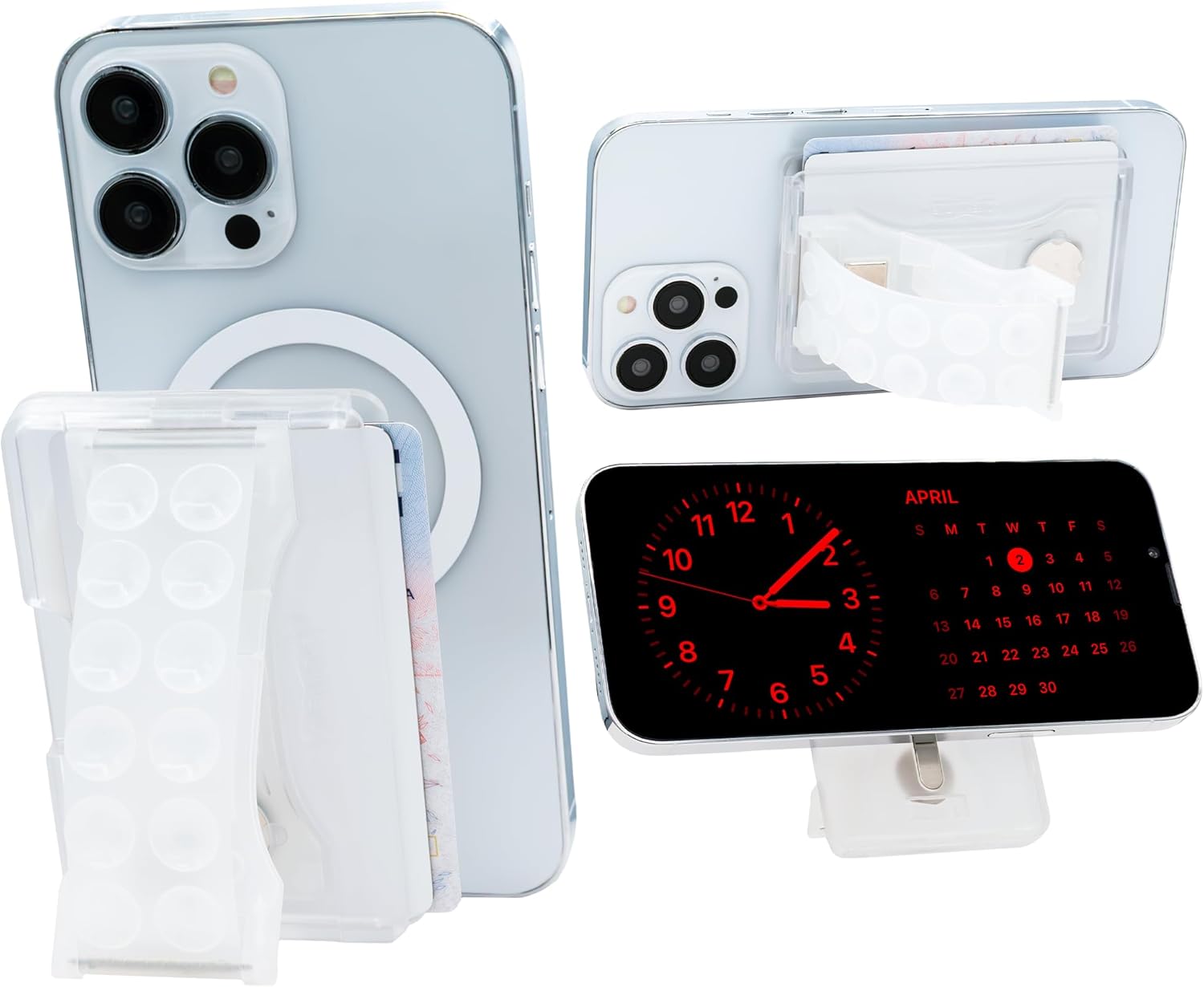 LOVEHANDLE Suction Phone Wallet with Kickstand and Adapter Ring for MagSafe - Magnetic Card Holder -Wireless Charging Compatible - Strong Suction Grip & Hands-Free Wallet - Clear Suction