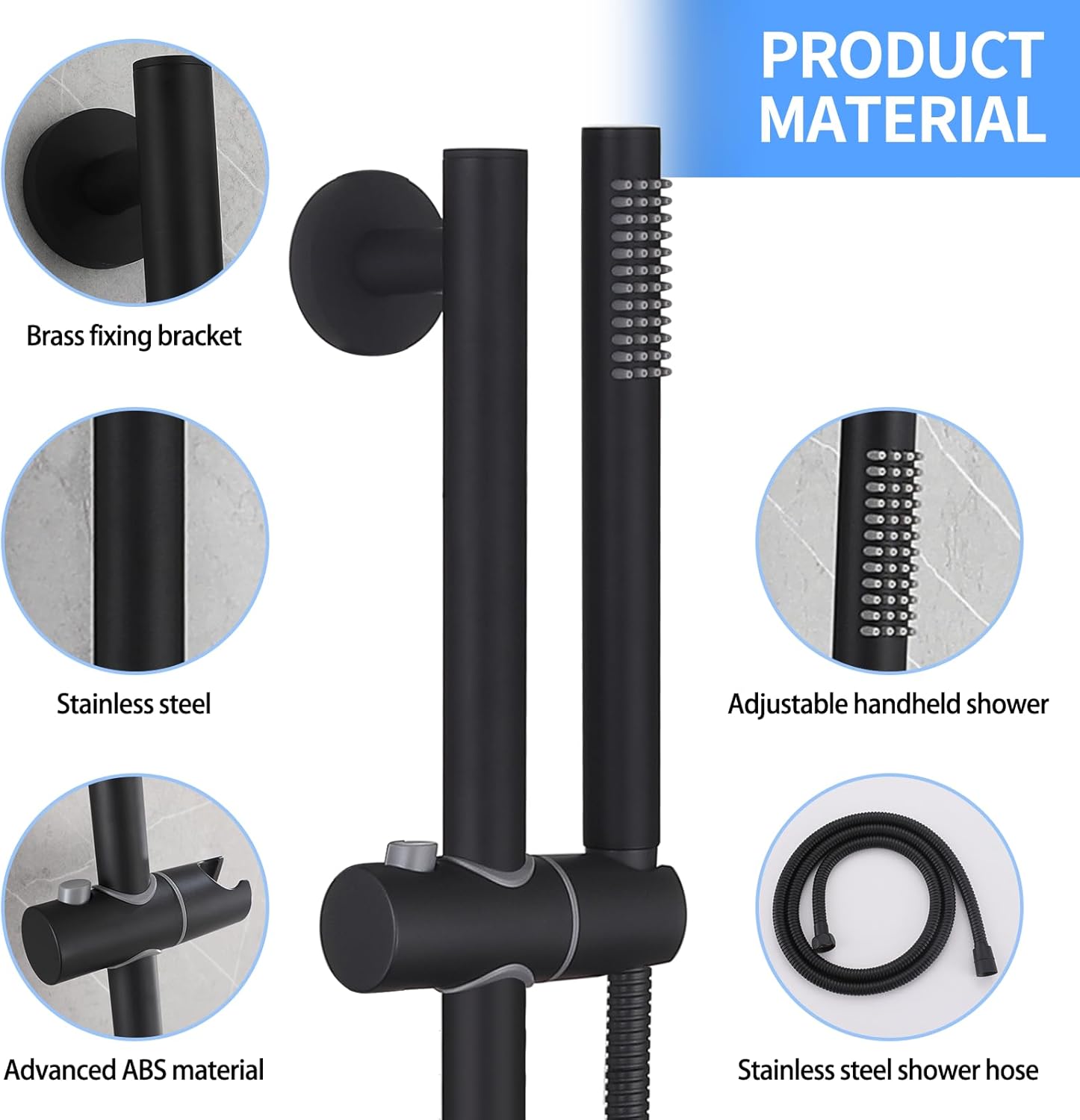 Weshi Shower Slide Bar Handheld Shower Head with Hose, Bathroom Shower faucet with Handle Spray, High Pressure Handheld Slide Bar Set Height Adjustable with 59 Inch Stainless Steel Hose Matte Black
