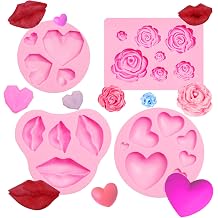 Vintage Heart Chocolate Molds Silicone, Hearts Lips Pearls Flowers Fondant Molds for Valentine Wedding Cake Decoration Rose Heart Silicone Chocolate Molds Z254