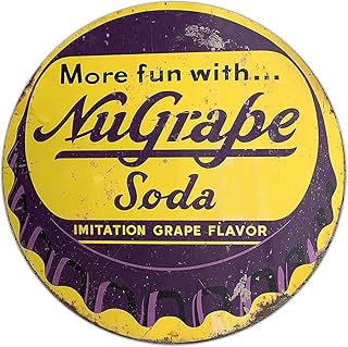 NuGrape Soda Imitation Grape Flavor Soda Cola Bottle Cap Reproduction Car Company Garage Signs Metal Vintage Style Decor Metal Tin Aluminum Round Sign Home Decor With 2 American Flag Vinyl Decals