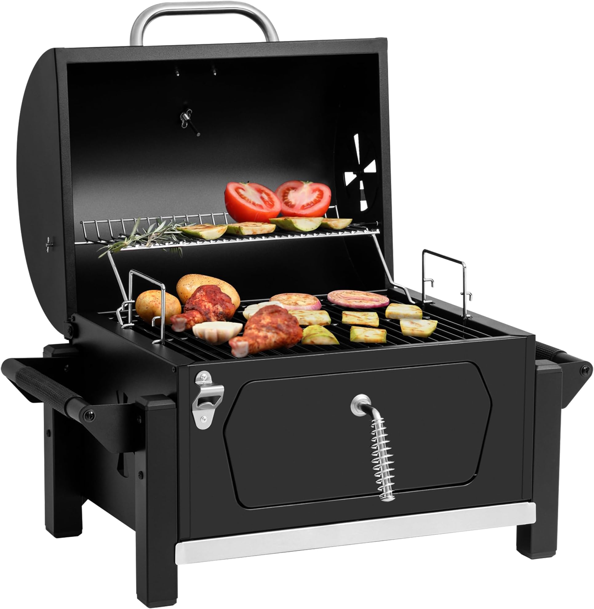 Royal Gourmet CD1519 Portable Charcoal Grill with Side Handles and Bottle Opener, Ideal for Outdoor BBQ, Picnic, Tailgate and Campsite, Black