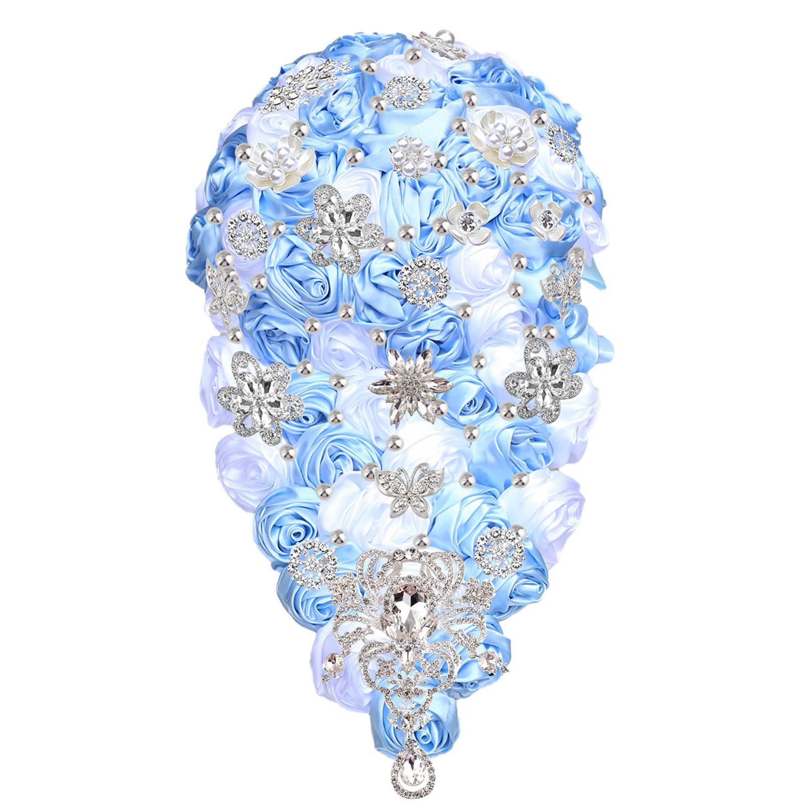 Geavonyg Lightweight Golden Rhinestones Cascading Bride Bouquet Photo Props Wedding Decoration Waterfall Bouquet