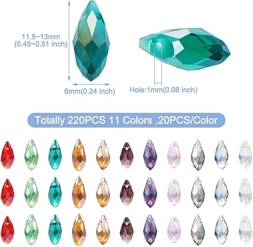 Miniatura 2 de Craftdady 220 cuentas de cristal facetado en forma de lágrima de color AB Briolette, cuentas de cristal checo, cuentas espaciadoras de gota de agua