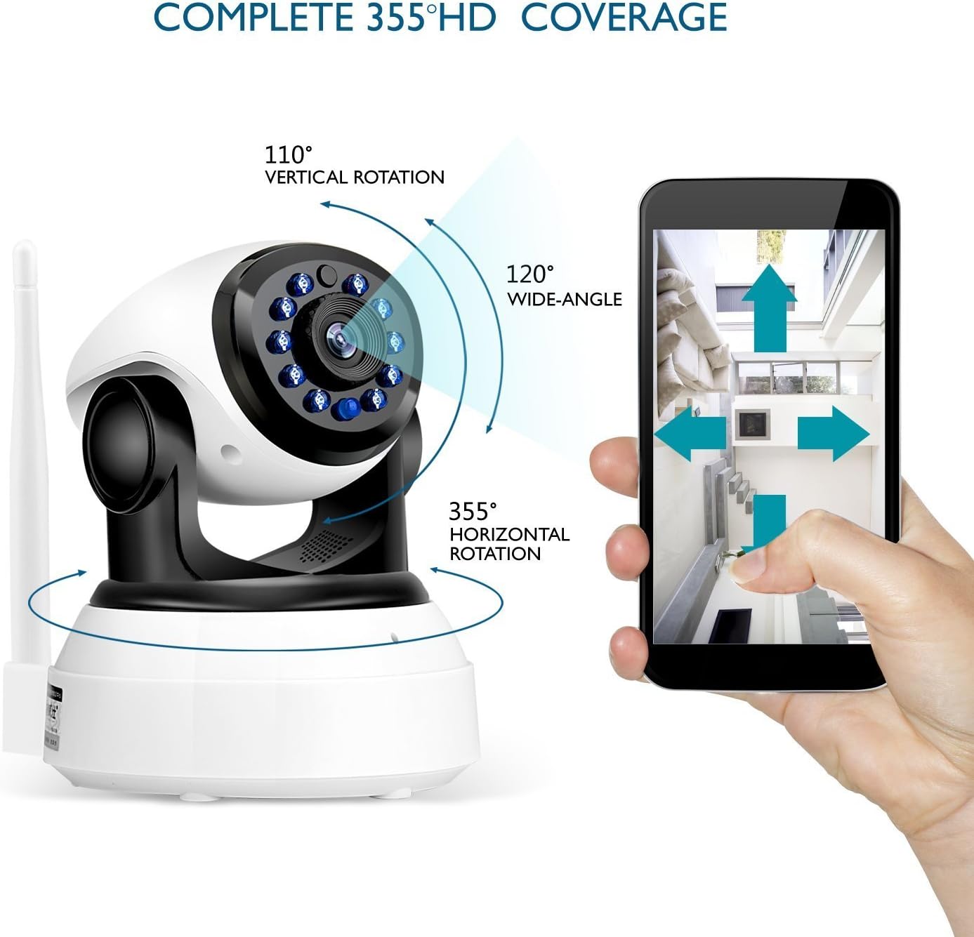 Dollermy Monitor Camera,720P HD Home WiFi Wireless Security Surveillance Camera with Motion Detection Pan/Tilt, 2 Way Audio and Night Vision Baby Monitor