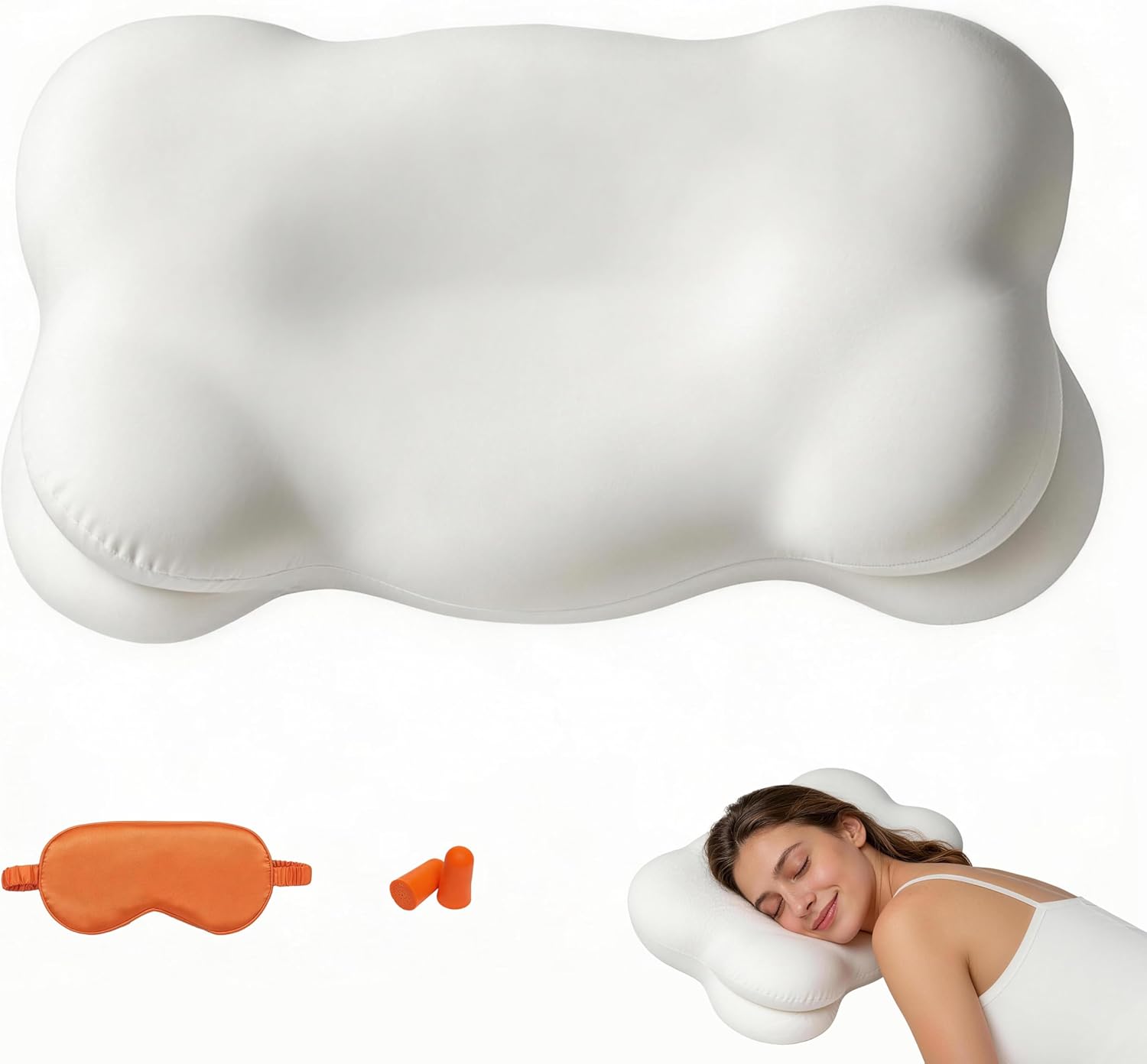 Cloud Pillow, Ergonomic Memory Foam Cervical Neck Support Pillow with Breathable Pillowcase, Dual Height Cloud Align Pillow for Side Back Stomach Sleepers
