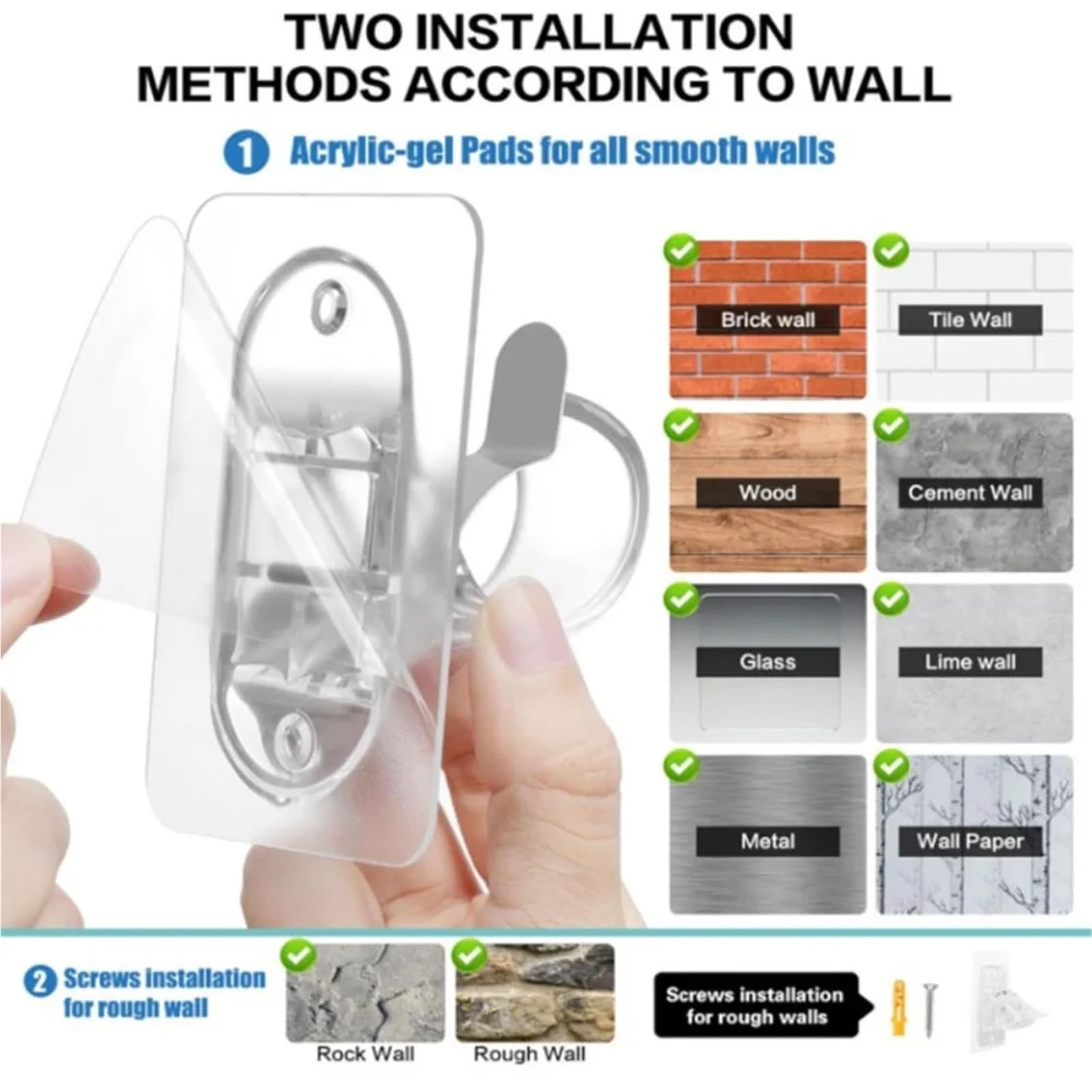 Lot de 20 supports de tringle à rideaux auto-adhésifs universels sans perçage pour salle de bain et chambre à coucher