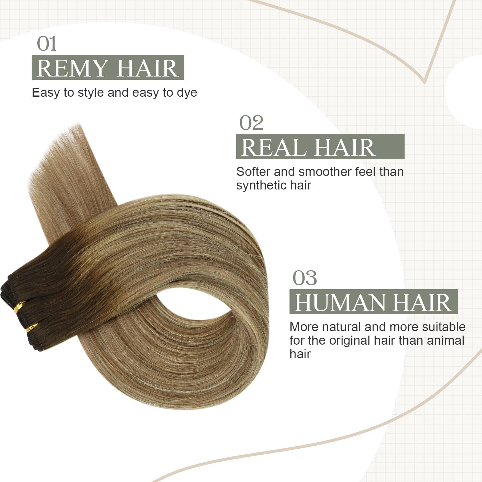 Fshine Extension Capelli 30CM 80g Extension Capelli Veri Tessitura Castano Scuro A Castano Cenere Con Highlight Del Biondo