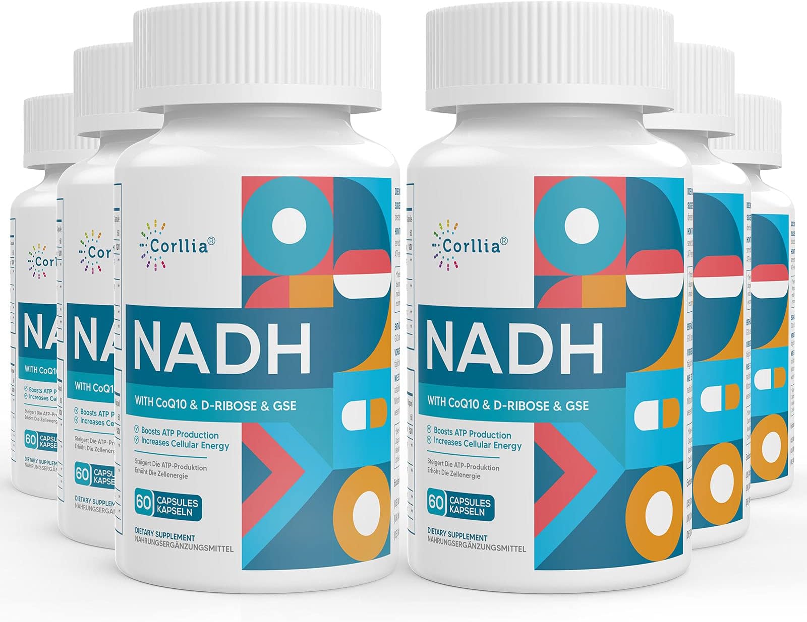 Corlia NADH 50mg + CoQ10 200mg + D-Ribose 150mg Supplement, Enhance NAD+ Supplement for Energy, Fatigue, Reduced Nicotinamide Adenine Dinucleotide, 360 Veggie Capsules