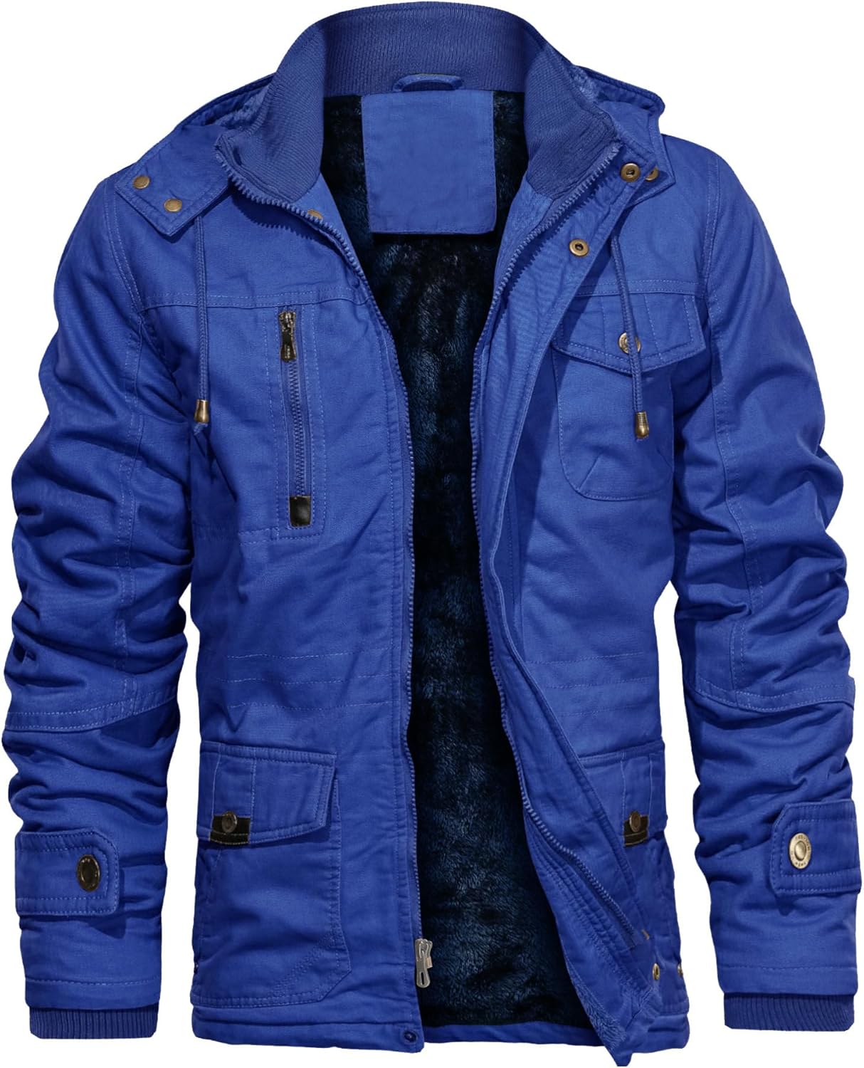CHEXPEL Men's Thick Winter Jackets with Hood Fleece Lining Cotton Military Jackets Work Coats with Cargo Pockets Outwear