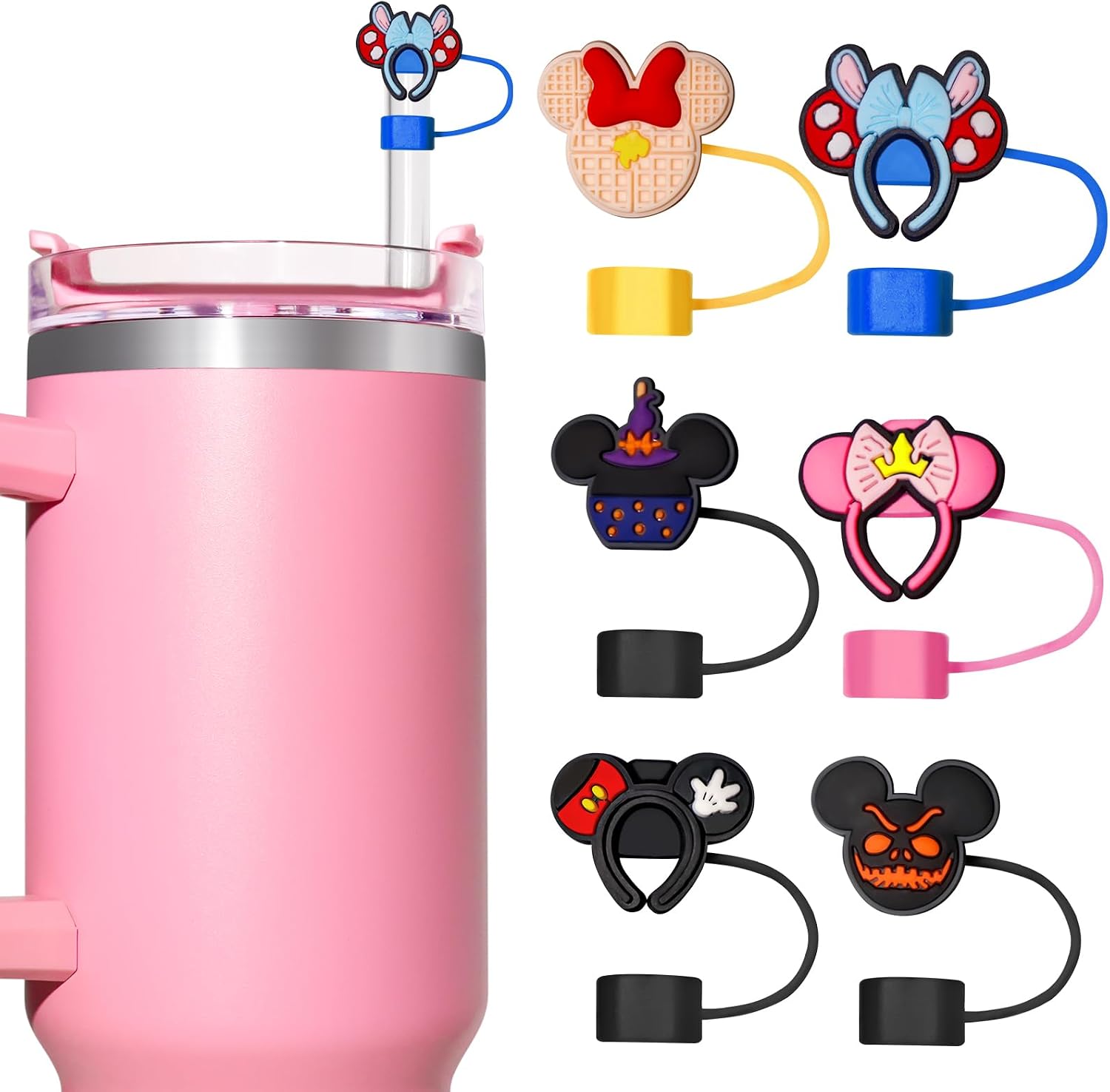 6PCS Pink Black Girl Straw Covers for Stanley Cup,Fit Stanley 30 40oz Tumbler