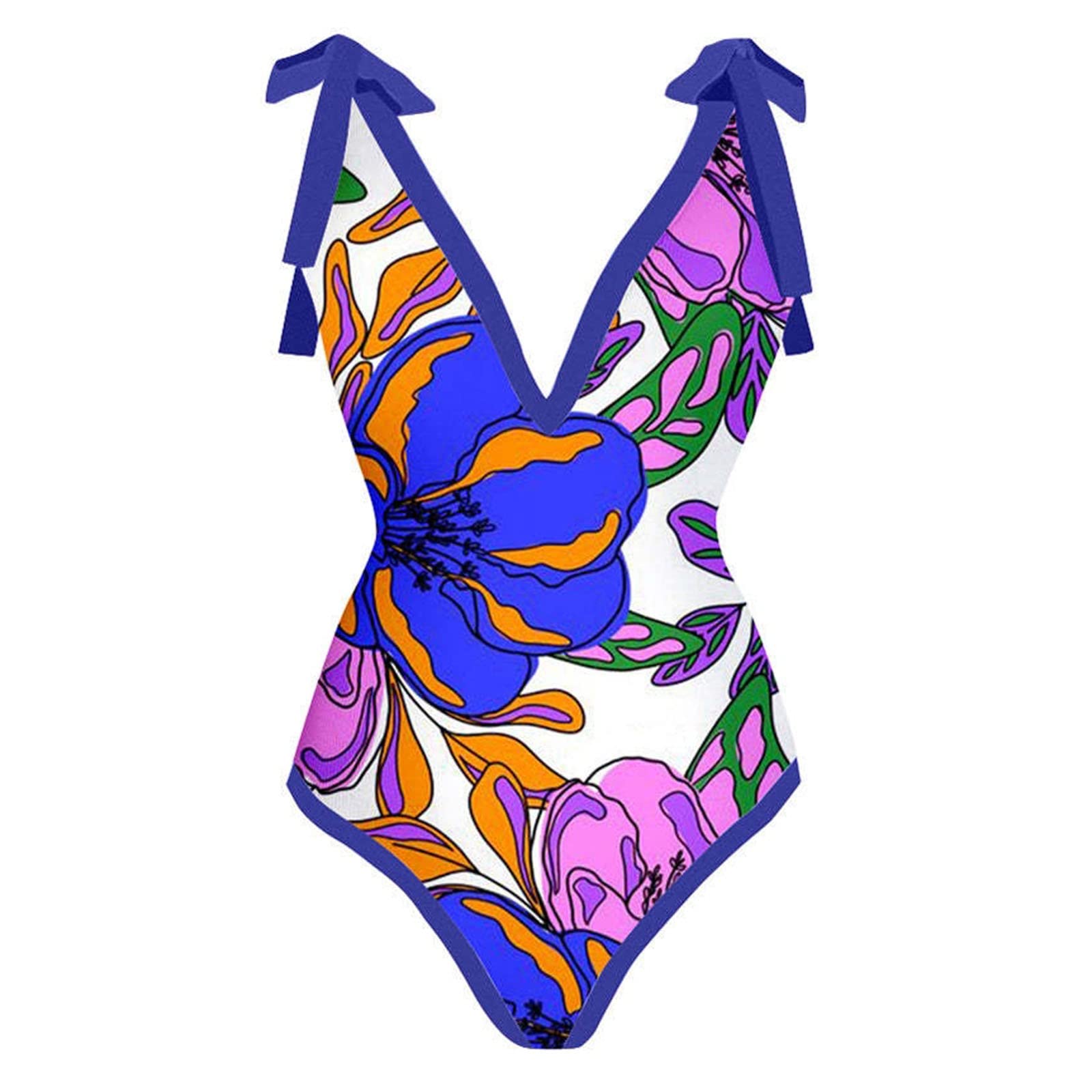 Costumi da Bagno Donna con Pareo Intero Push up Taglie Forti Volant Fantasia Elegante Stampa Tropicali Donna Monokini con Gonnellina Spiaggia Piscina Mare