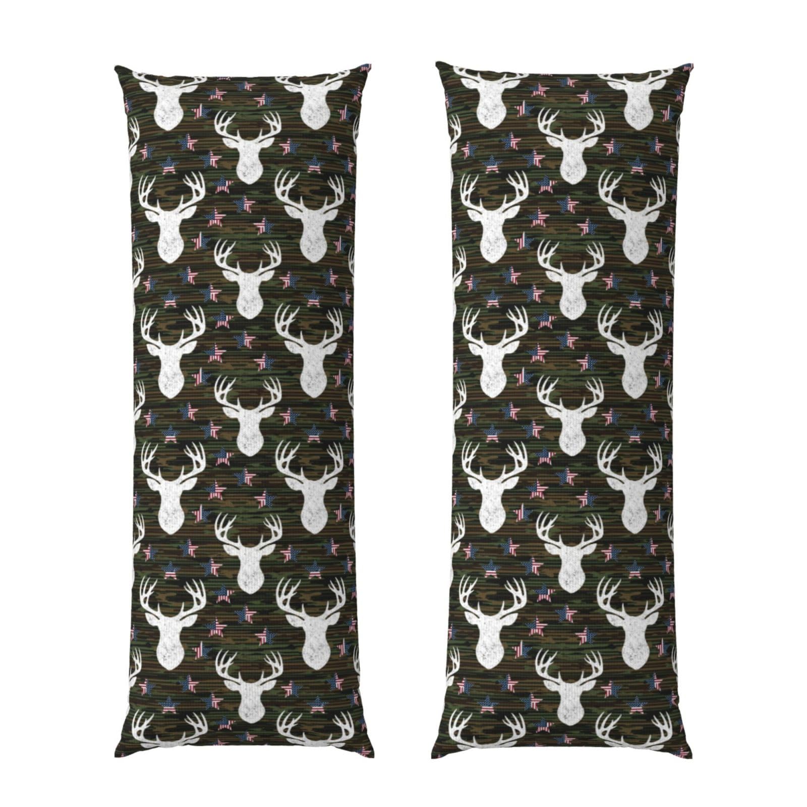 Body Pillow Cover 20x60 Cool Deer Camo Camouflage American Flag Hunting Black, Decorative Zippered Pillowcase, Soft Cozy Flannel Fabric, Cushion Case for Couch Sofa Bedroom Home Decor