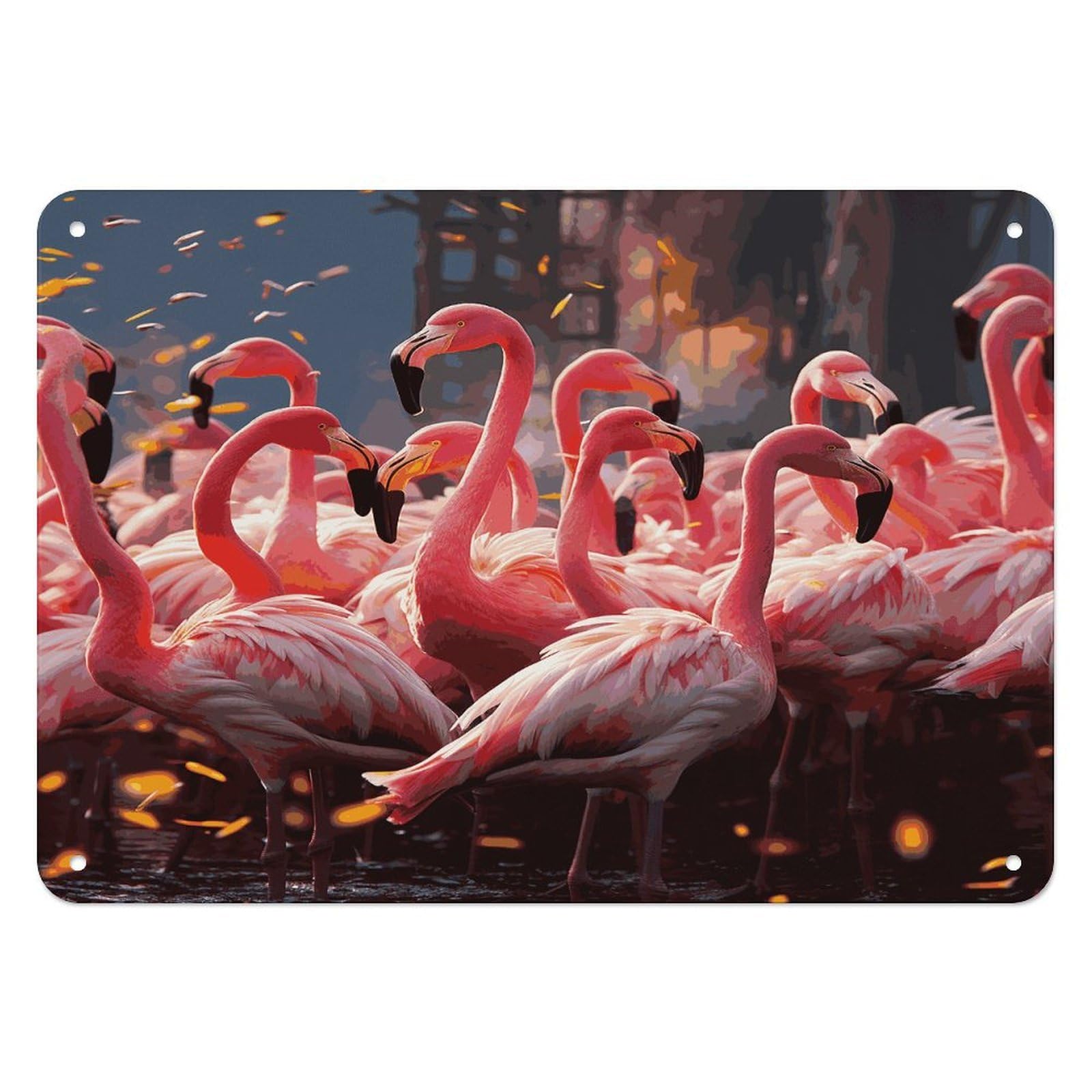 Fodpand Style Flamingos Partying Retro Vintage Metal Tin Sign,Wall Art Decor Garden Plaque Poster For Bedrooms Yard Bars Pubs Patios Porches 7.9X5.5 Inch