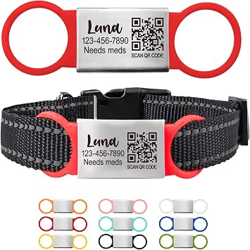 Personalized QR Code Pet ID Tag Silent Slide-On Name Tag for Dogs and Cats Scannable Lost and Found Smart Tag Custom Engraved Pet Identification for Collars and Harnesses