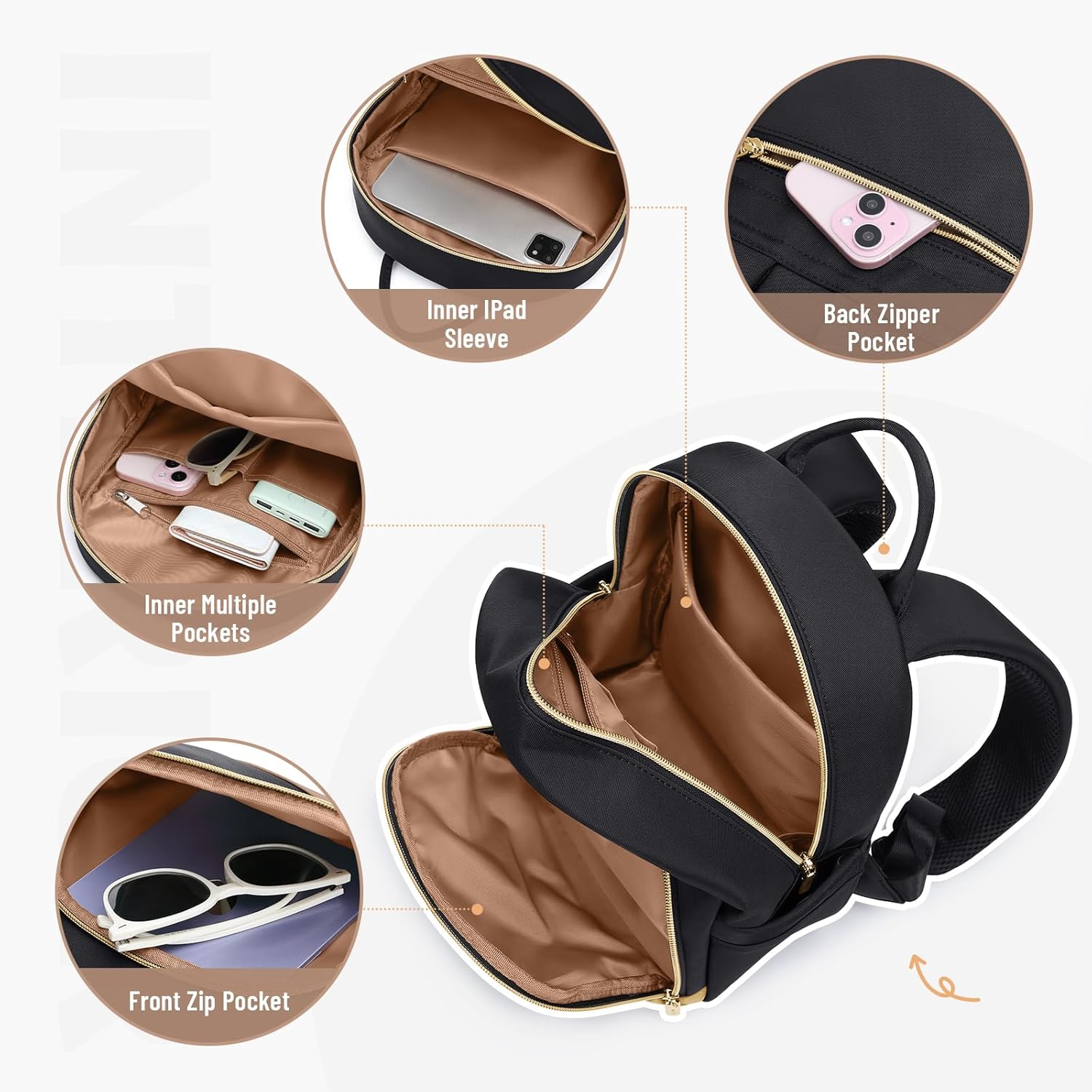 Small Backpack for Women Lightweight Stylish Mini Backpack Daypack Purses Cute Bookbag for Casual College Travel Daily,fit 10.9Inch iPad,Black - Image 4