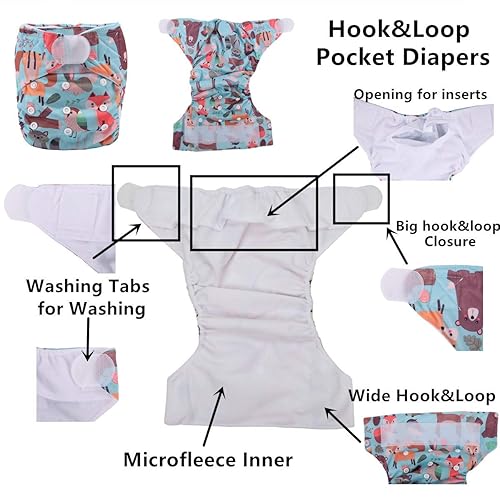 Miniatura 5 de Pañal de tela de bolsillo para bebé con gancho y lazo (piñas)