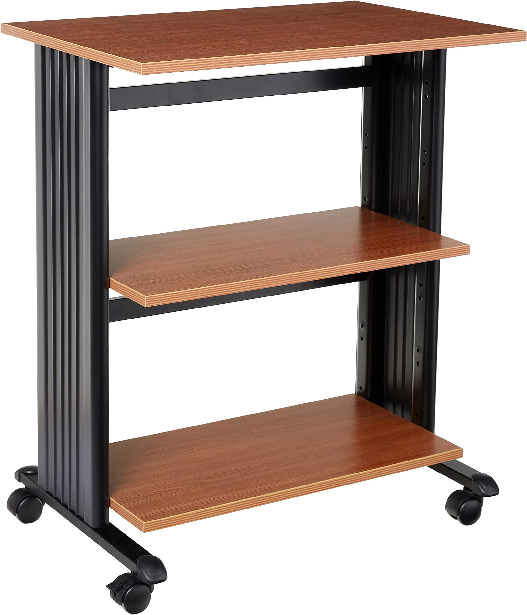 Muv Adjustable Printer Stand, Medium Oak, Swivel Wheels, Two Adjustable Shelves, Medium Oak and Black, 1881MO