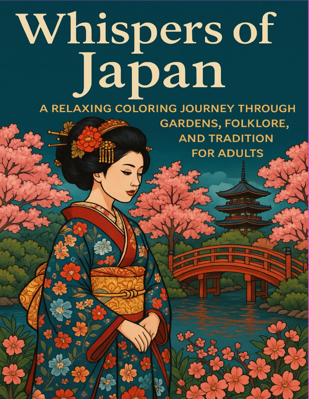 Whispers of Japan: A Relaxing Coloring Journey Through Gardens, Folklore, and Tradition for Adults: A Mindful Coloring Book for Stress Relief