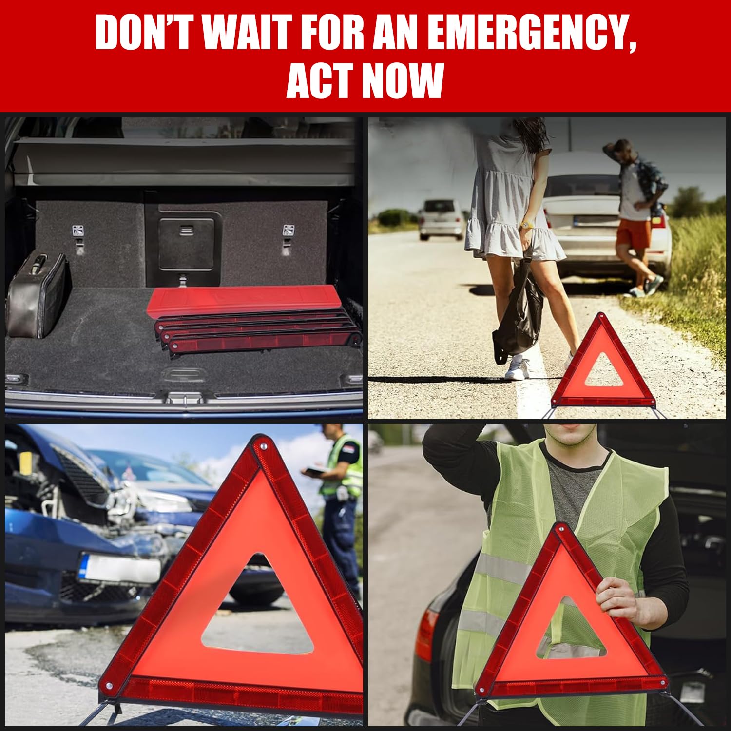 Triangolo Auto Omologato, Pieghevole Stradalei Riflettente Emergenza Triangolo Auto con Custodia, per la Costruzione di Strade e Incidenti di Sicurezza