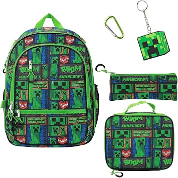 BIOWORLD Unisex Kid Minecraft Backpack Set Little Kid/Big Kid Green 1 Onesize