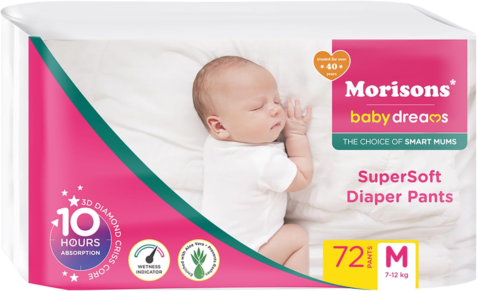 Morisons* babydreams THE CHOICE OF SMART MUMS Baby Super Soft Diaper Pants Medium - M (72 Pieces), 1 count