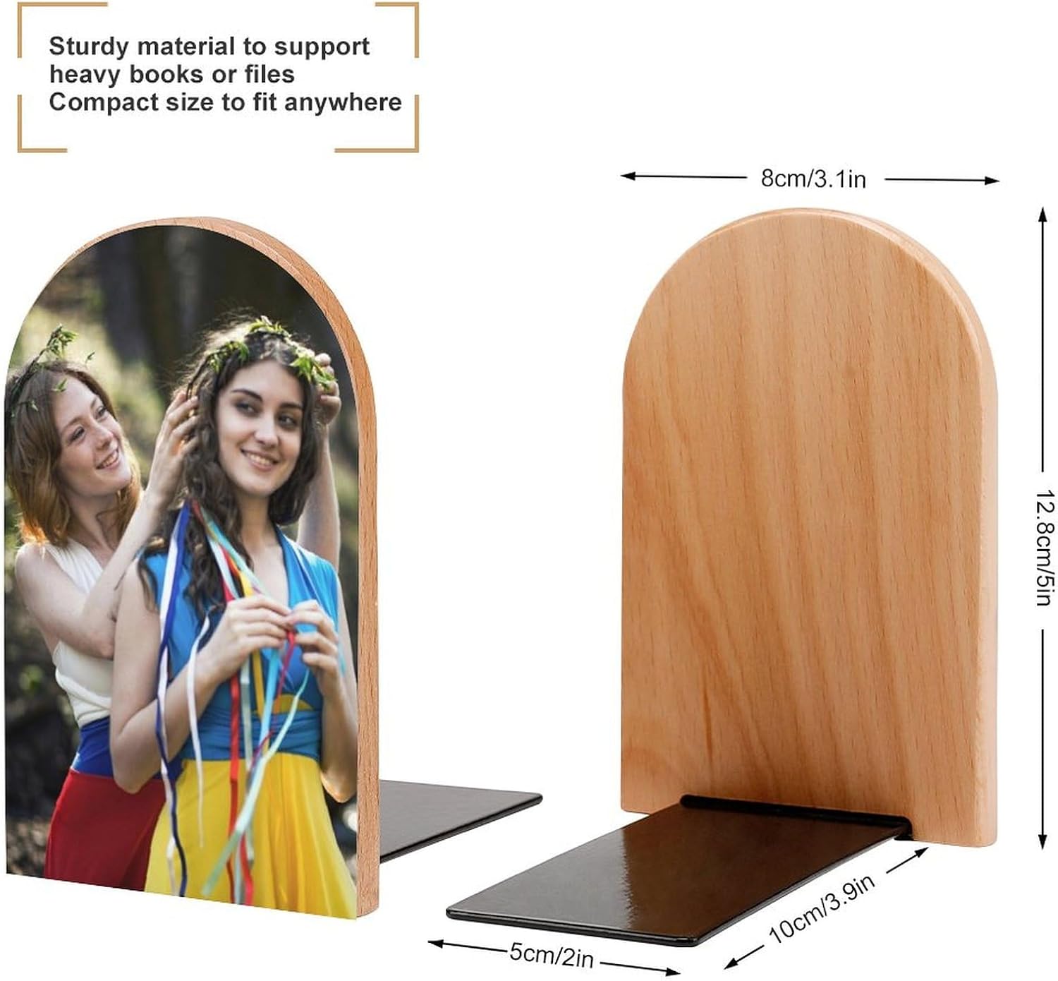 Customized Wood Book Ends Add Your Design 2 Pack Personalized Bookends Decor with Picture Logo Text Image Custom Book Stand Book Holders for Office Home School, 3.1x5 Inch