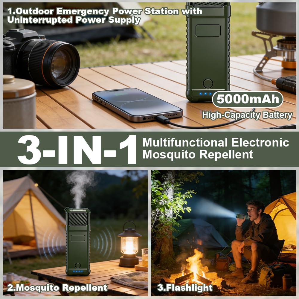 Tragbarer Camping Mückenschutz, SGZIOO Mückenabwehr Outdoor Elektrisch mit 66 Plättchen, USB-C-Aufladung, IP65 Wasserdicht für Outdoor, Camping, Wandern & Backpacking