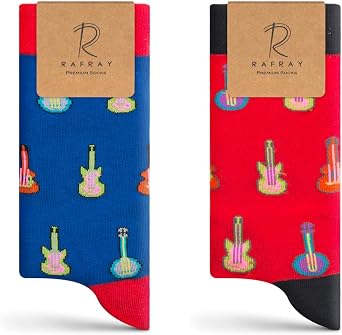 RAFRAY Funky Socks Guitar, Unisex Premium Crew Socks With Gift Box, 2 Pairs, Size 7-11.5