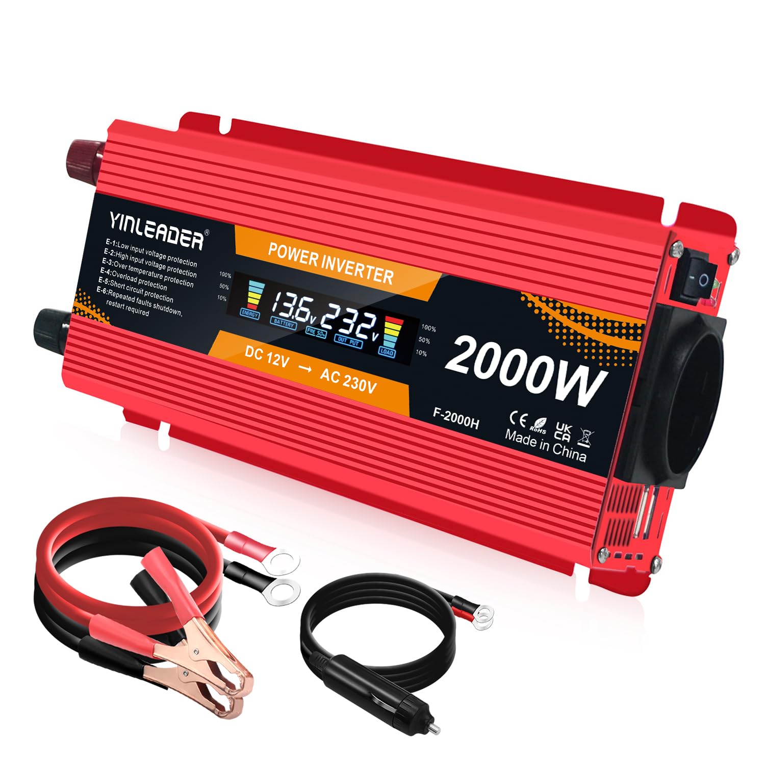 Yinleader Convertisseur 12v 220v 2000W onduleur 1000W transformateur de Tension LCD Dual USB