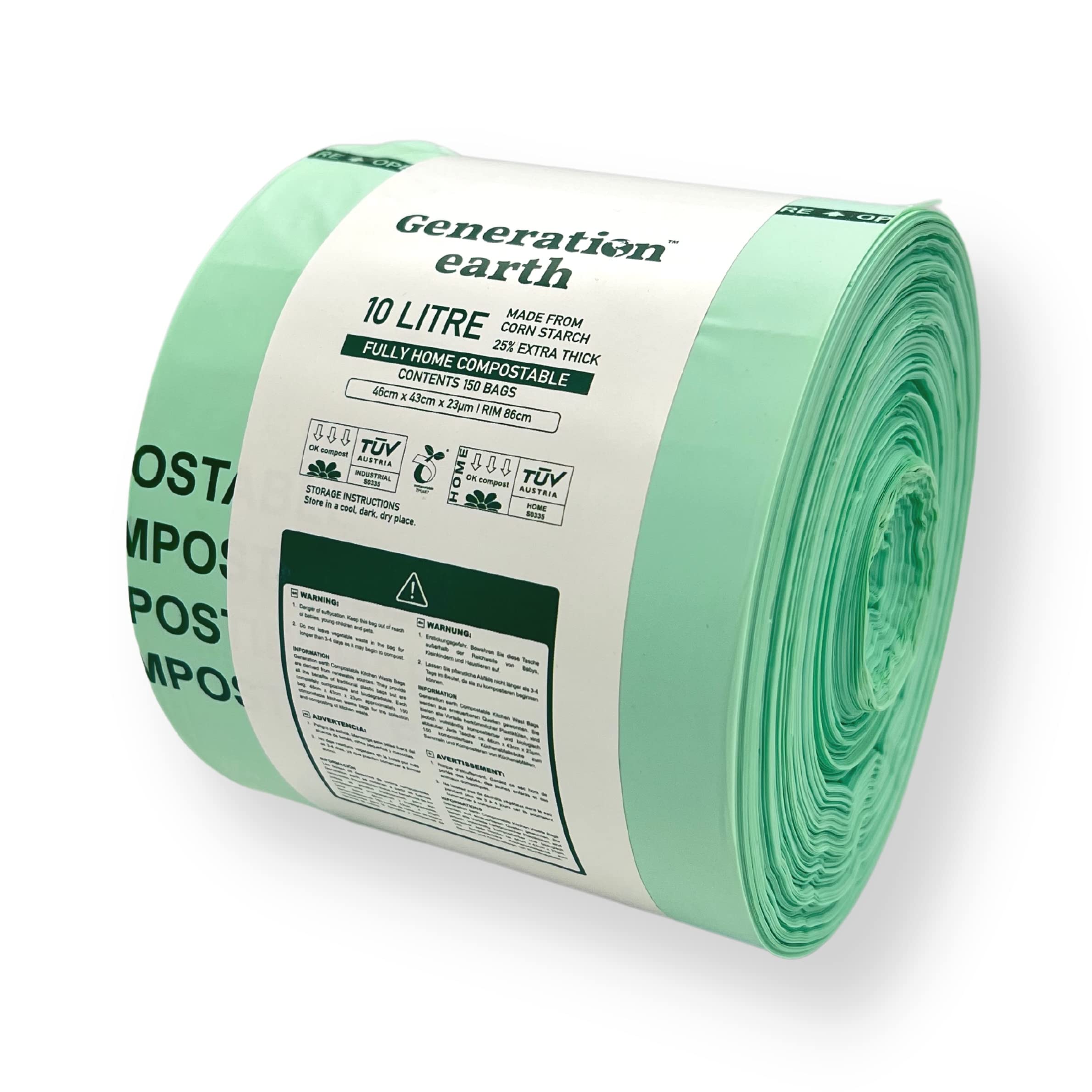 70 bags 10L | Super Strong Food Waste Corn Starch Compostable Caddy Liners | Biodegradable Bin Bags | Caddy Bin Liners | Compost Bags for Caddy | Compostable Bin Liners | Generation earth - UK Seller