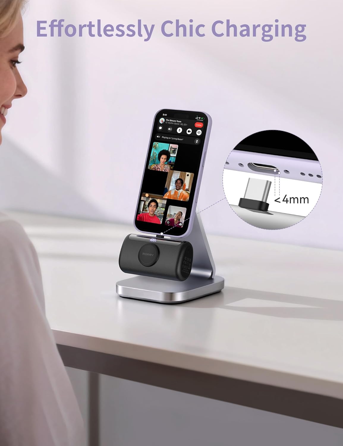 RORRY PalmGo Portable Charger, 10000mAh PD 22.5W Fast Charging Mini Power Bank with Built-in USB C Connector, 3-in-1 Battery Pack for iPhone 17/16/15 Pro/Max, Apple Watch Ultra/11/10/SE, iPad, Black - Image 6