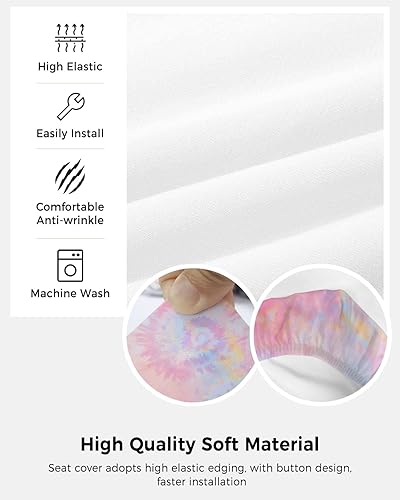 Miniatura 5 de Fundas coloridas para sillas de oficina de teñido anudado de 2 piezas, fundas elásticas para silla de computadora, fundas universales giratorias