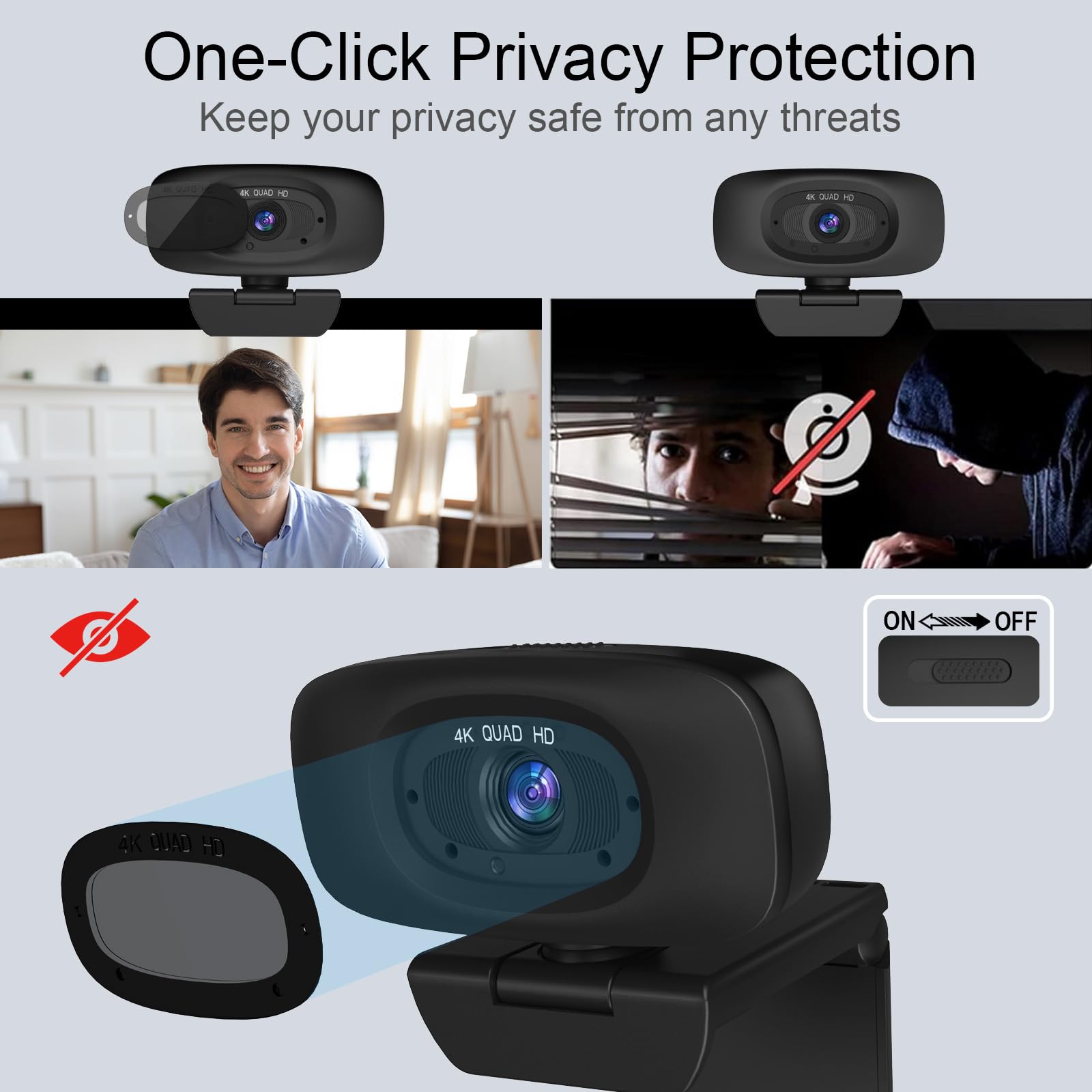 Webcam 4K per Streaming Webcam per PC, sensore 1/2.5", autofocus, 2 microfoni con riduzione del rumore, copertura privacy integrata, webcam per computer per