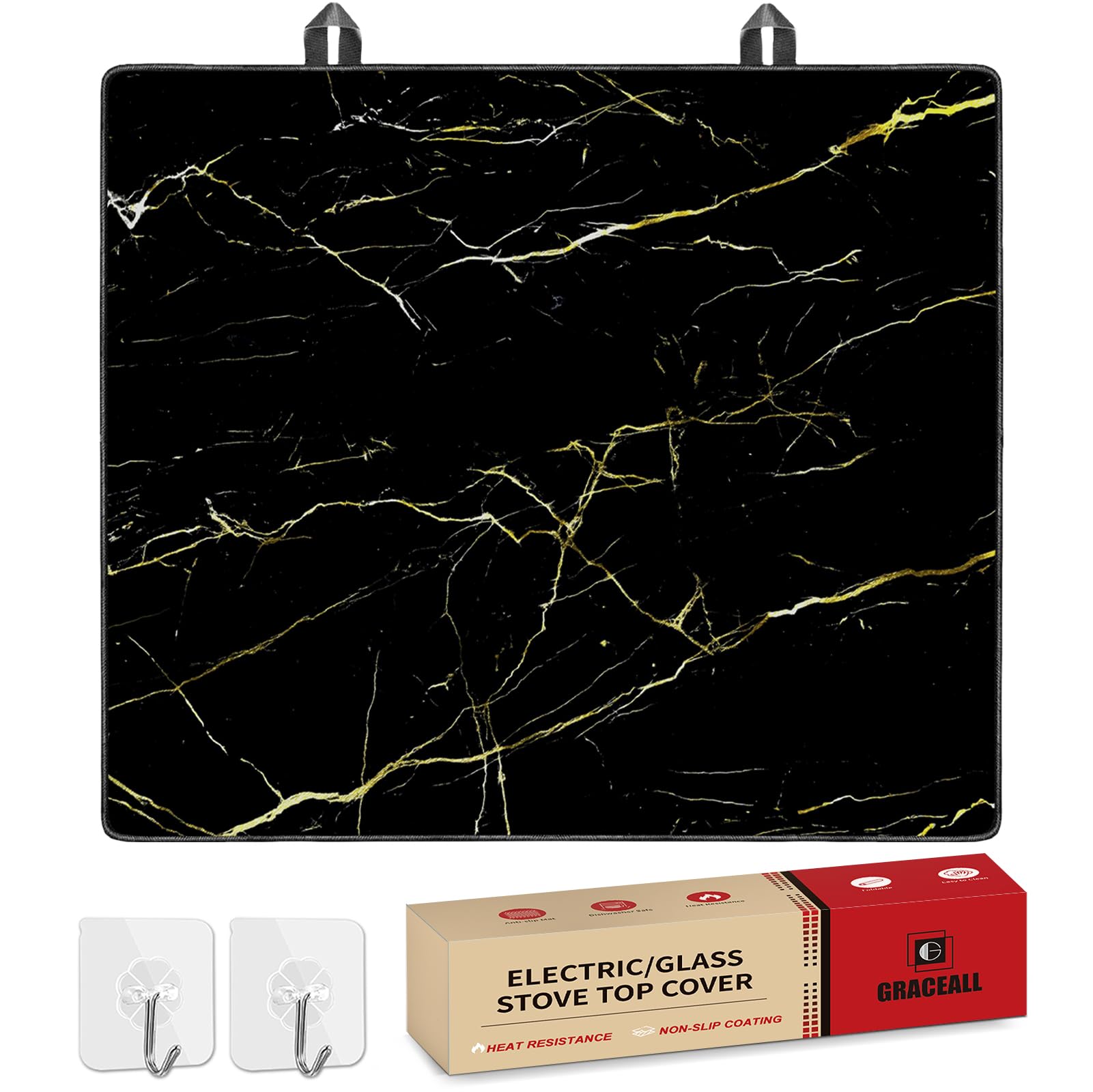 Graceall Copertura per piano cottura in vetroceramica a induzione 61 x 53 cm, tappetino protettivo per piano cottura elettrico in vetro con 2 ganci, resistente al calore, resistente ai graffi