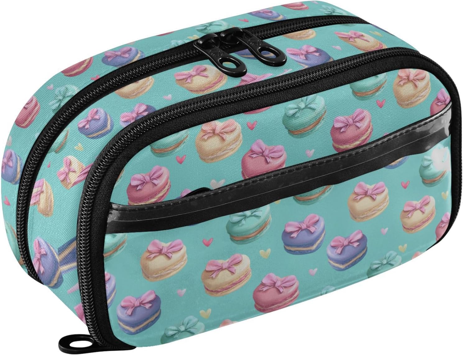 ALAZA Macarons with Heart Pattern Large Capacity Pencil Case, Aesthetic Stationery Organizer Bag with Clear PVC Window, High Capacity Pen Pouch with Dividers for School Office Travel