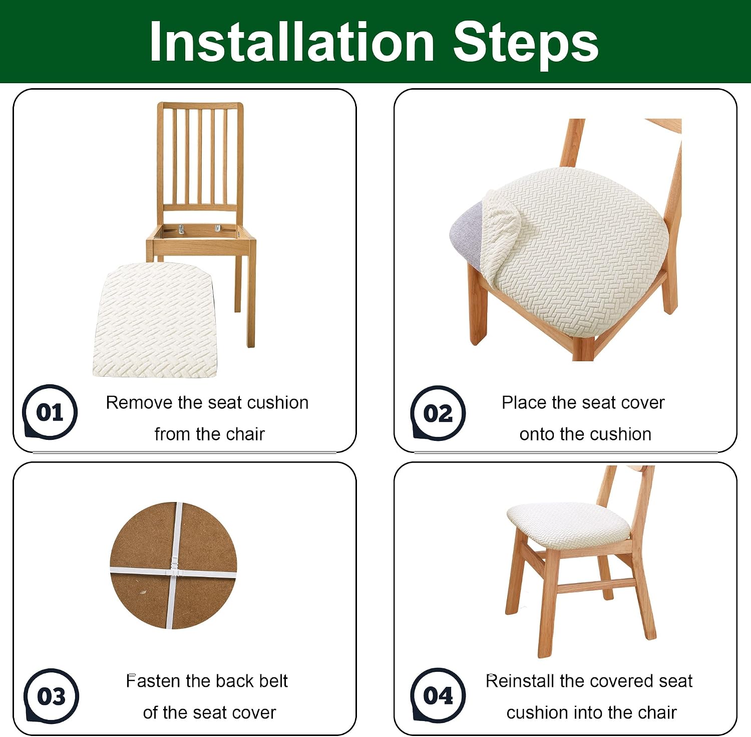 CRFATOP Jacquard Dining Chair Seat Covers Set of 6, Stretch Dining Room Cushion Slipcovers Non-Slip Soft Seat Cover for Dining Chairs Washable Parson Kitchen Chair Protectors,L,Beige