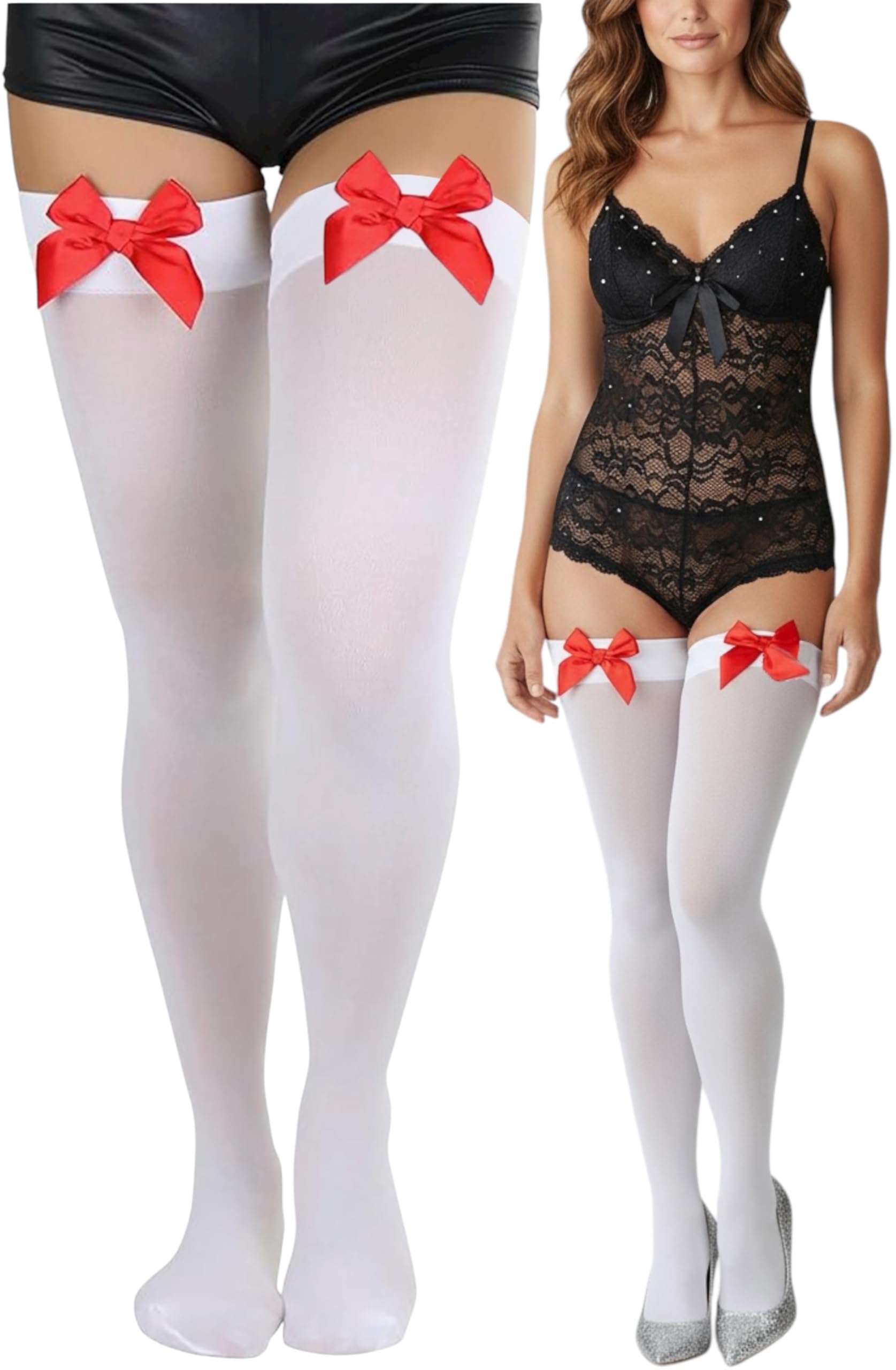 ToBeInStyle Women’s Opaque Long Thigh High Stockings w/Decorative Front Satin Bow