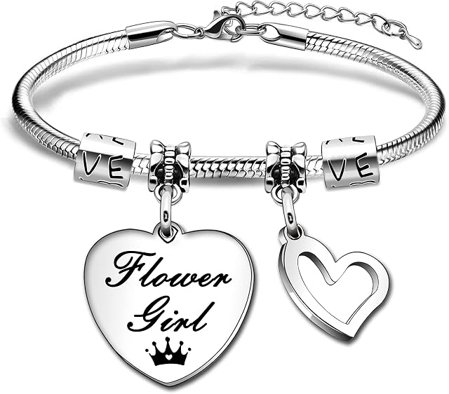 Flower Girl Women Bracelet Heart Necklace for Girlfriend Sister Best Friend Auntie Niece Granddaughter Cousin Family Friendship Gifts Valentine's Day Gifts Birthday Gifts Christmas Gifts