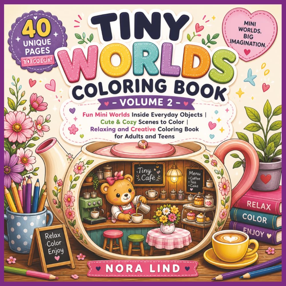 Tiny Worlds Coloring Book – Volume 2: Fun Mini Worlds Inside Everyday Objects | Cute & Cozy Scenes to Color | Relaxing and Creative Coloring Book for Adults and Teens