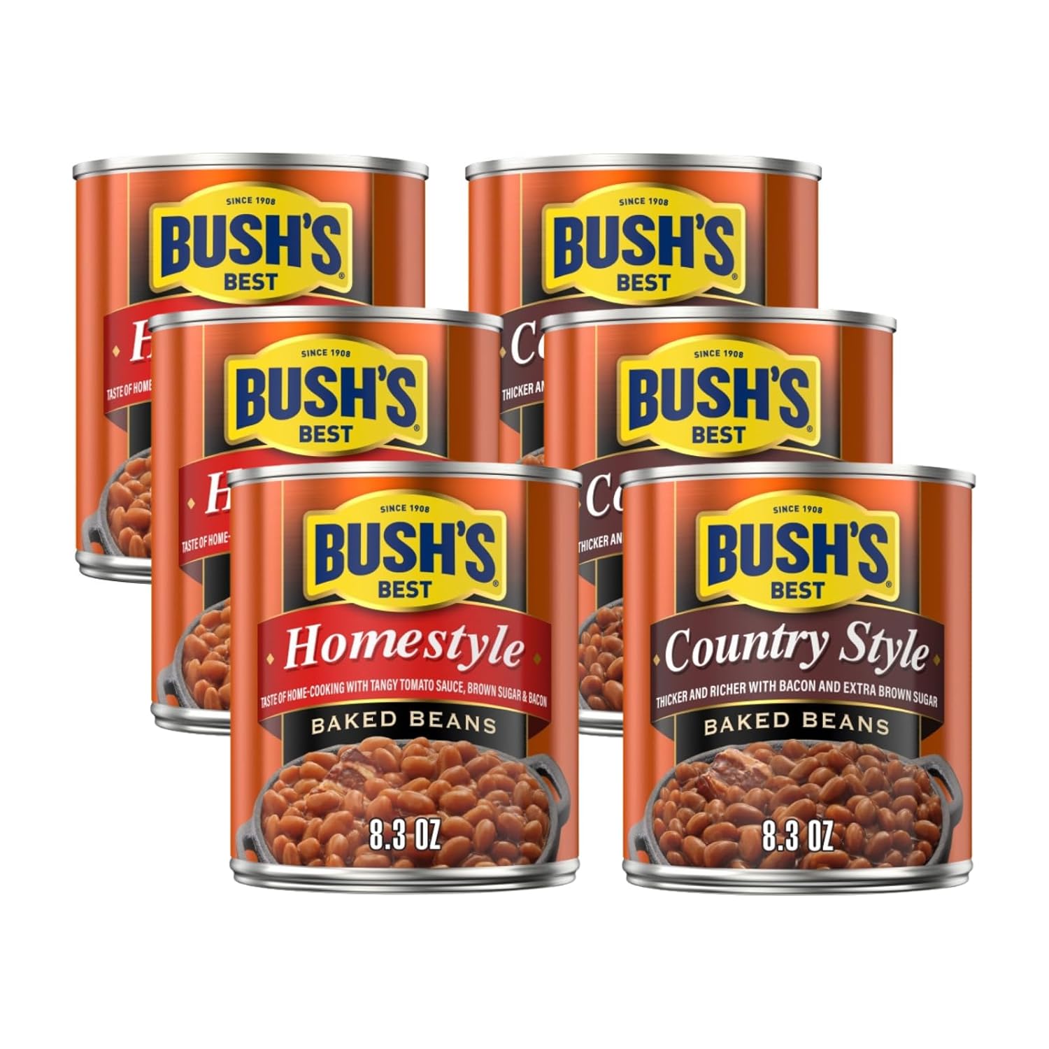 Bush's Best Baked Beans, Homestyle, & Country Style,8.3 Oz Each (Variety Pack)