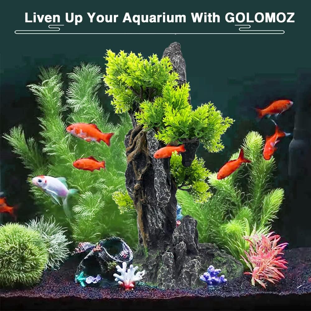 Aquarium Mountain View Stone Ornament Tree Rock Cave - Aquarium Decorations Large and Tall Fish Tank Decorations for Large Fish Tank - 13.4 Inches High