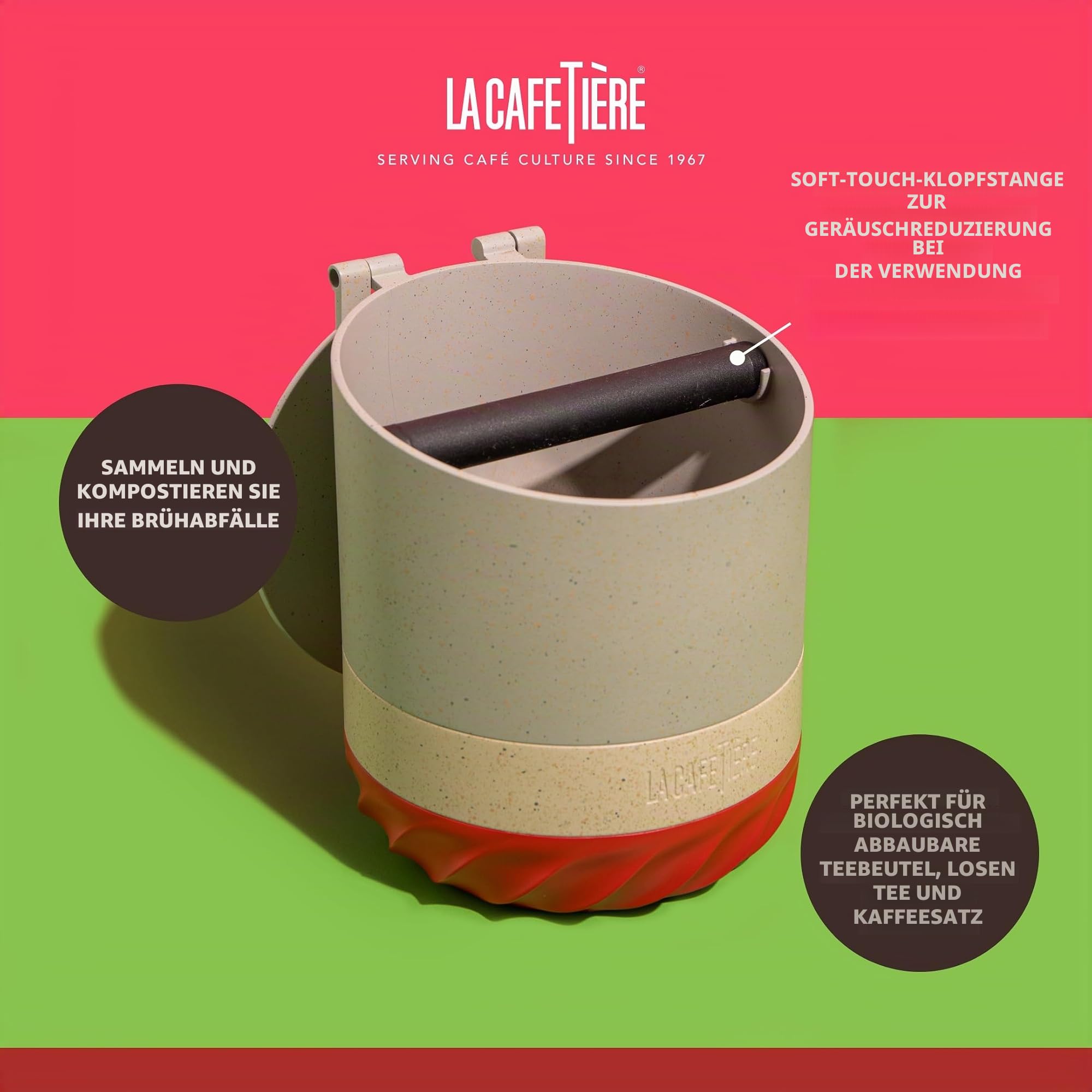 La Cafetière Renew Composter and Coffee Knockbox, 75ml Espresso Dump Bin für Kaffeesatz mit Abnehmbarer Klopfstange und rutschfestem Boden