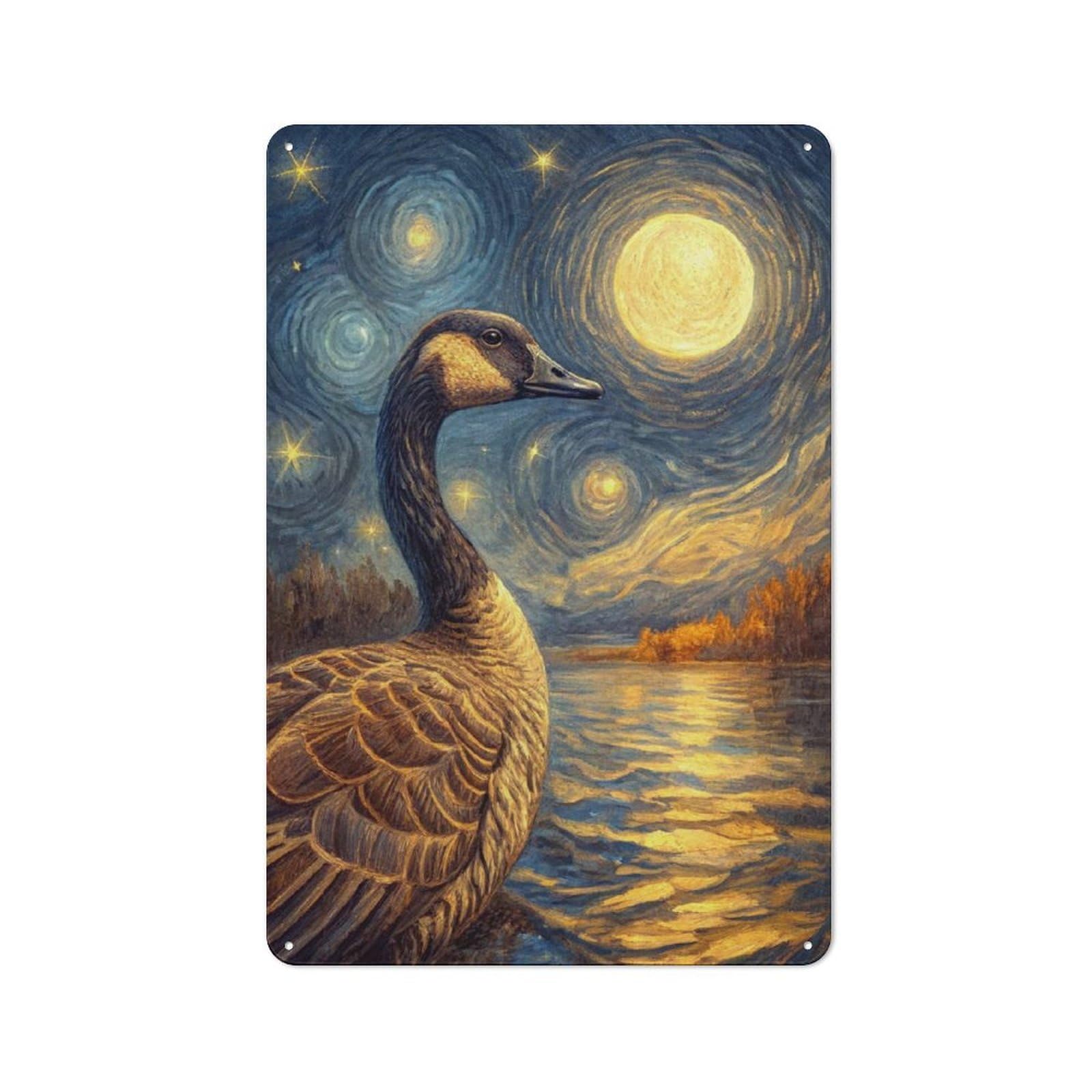 Junmoney Style-12 For Lounge Or Reading Corner, Goose Under Starry Night Sky Rustic Metal Sign 30X20cm, For Vintage Wall Decor Fans, For Themed Room Decoration