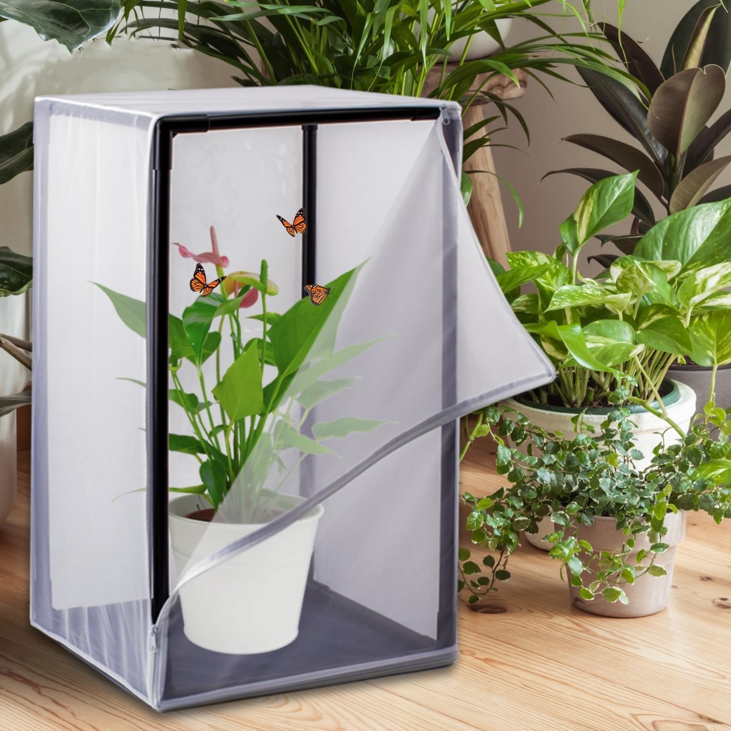 Tragbarer Insektenkäfig aus Netzgewebe für die Zucht im Freien, großes PVC-Rohr für stabilen Halt, 42 x 76 x 122 cm