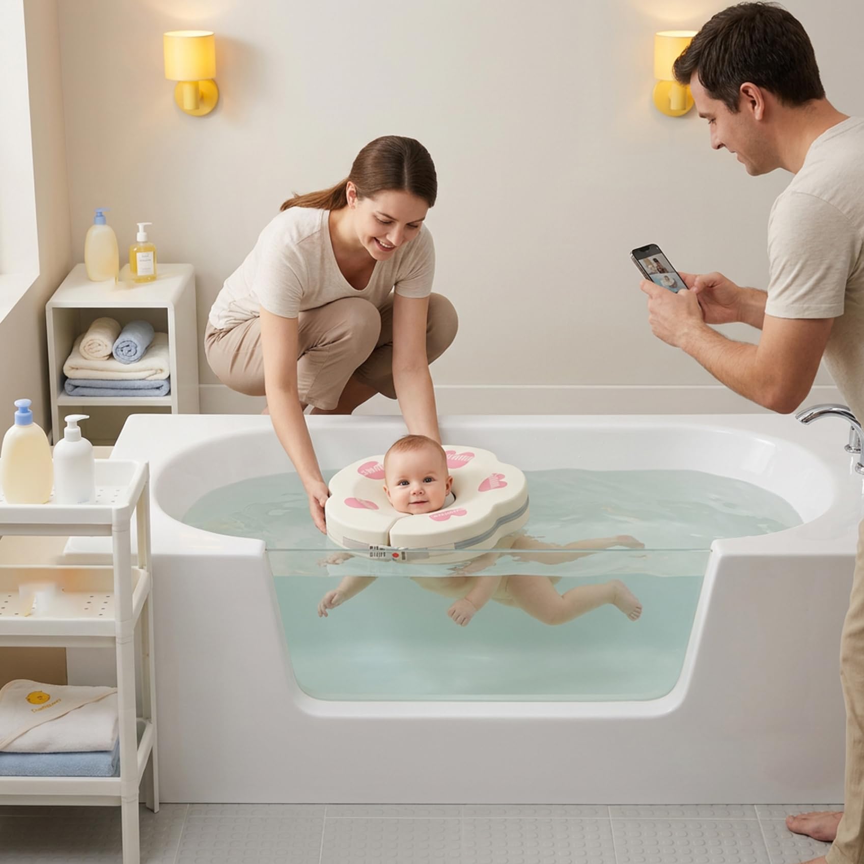 Baby-Halsschwimmer für 0–6 Monate – Verstellbarer, Nicht aufblasbarer Baby-Schwimmschwimmer mit weichem Kragendesign, Poolring für Babys, Kleinkinder, Kleinkinder, weiß