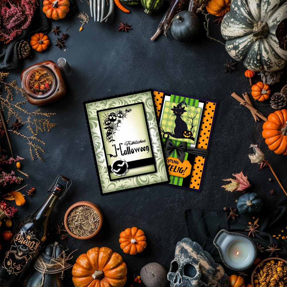 GLOBLELAND Tampon Silicone & Matrices Découpe Halloween - Étiquettes Potion, Citrouille, Toile Araignée Pour Scrapbooking